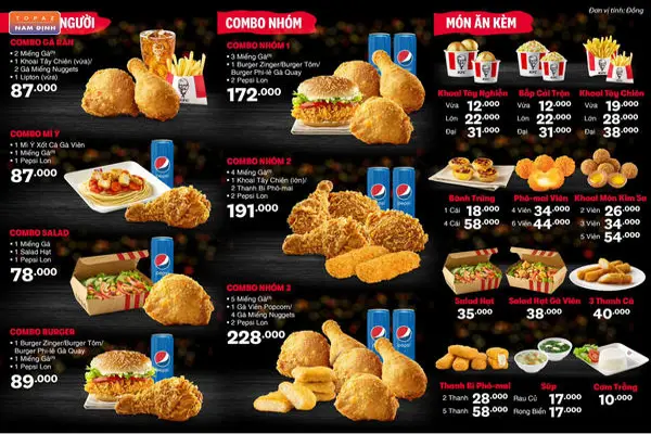Thực đơn đùi gà KFC hôm nay